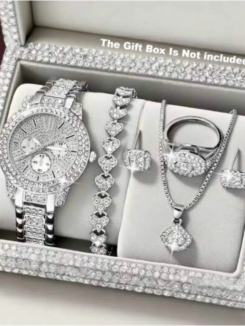 5 piece Sterling Silver Crystal Watch and Jewelry Set - box not included